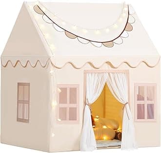 Wilwolfer Play Tent for Kids Indoor - Kids Tent Indoor Toddlers Large Toddler Toy House Birthday Gift for Boys & Girls Playroom Decor (Beige Playhouse with Mat)