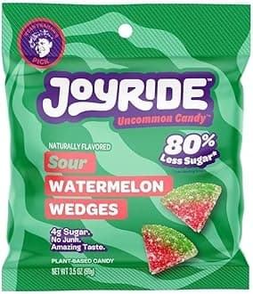 Joyri Sweets Candy Sour Watermelon Wedges 3.5oz, 80% Less Sugar - 3.5oz, Gummy Strips, Gummy candy strips, Candy Belts, Sour Candy Strips.