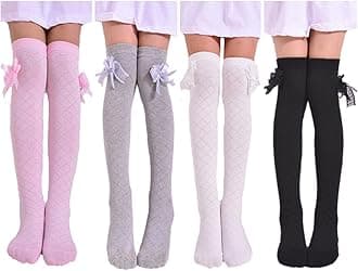 4 Pairs Girl's Knee High Socks Over Calf Kids Overknee Stockings 2-8T