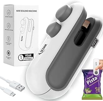- Seznik Portable Mini Sealing Machine, Handheld Packet Sealer for Food, Snacks, Chips, Fresh Storage, Plastic Bags Sealing Machine, 1 YEAR Warranty (Dark White)