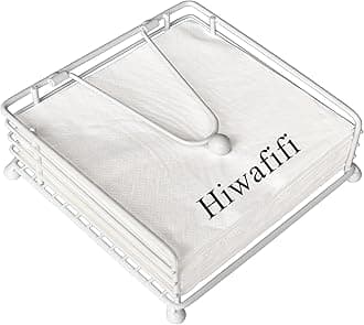 Napkin Holder for Table, Flat Napkin Dispenser with Weighted Arm, Square Cocktail Paper Holder of Elegant Rustic Iron for Kitchen Dining Room Decor Restaurant Farmhouse Hotel Party, White