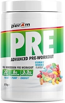 Pre Workout Powder | Intense Pump, Sustained Energy & Mental Focus | L-Citrulline, Beta Alanine & Caffeine & Added Hydration (570g, Gummy Worms)