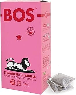 BOS Organic Strawberry & Vanilla Flavoured Caffeine Free Rooibos Tea Bags Carton, Smooth & Fruity Delight With Real Strawberries, 50 g, 20 Teabags (Pack of 1)