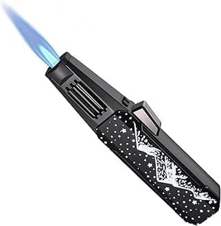 Butane Torch Lighter, Refillable Kitchen Cooking Torch Windproof Adjustable Flame Solar Beam Torch Blow Torch with Safety Lock for BBQ Baking(Butane Gas Not Included)
