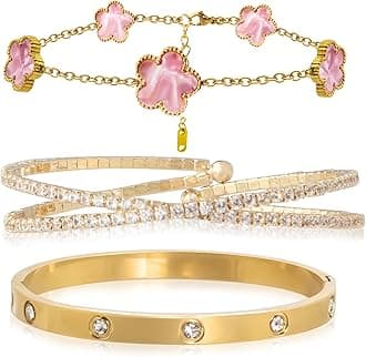 UIIZBRWGold Bracelets for Women Stainless Steel Bracelet 18K Love Bangle for women Cubic Zirconia Cuff Gold Bangle Set Fashion Jewelry Gifts