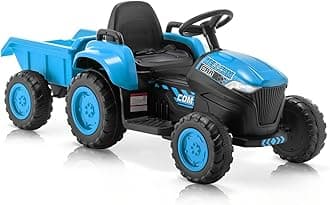 MELLCOM Ride on Tractor, 12V Electric Car Kids Electric Vehicles with Remote Control and Trailer, Ride On Car with 30W Dual Motors, Ride on Toys with Cool Lights, Music,USB, Blue