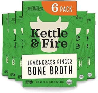 Kettle and Fire Lemongrass Ginger Beef Bone Broth, Keto, Paleo, and Whole 30 Approved, Gluten Free, High in Protein and Collagen, 6 Pack