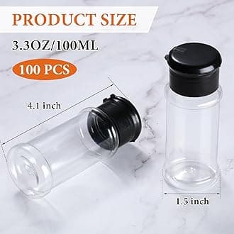 Amyhill 100 Pcs Plastic Spice Bottles Spice Jars Seasoning Jars Spice Bottles Spice Shaker Plastic Jars 3.3 Oz/ 100ml Seasoning Shaker with Shaker Lids for Storing Spice, Seasoning Powders (Black Lid)