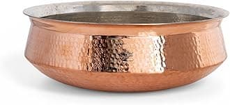 Indian Art Villa Copper Hammered Lagan Handi Chaffing Dish Pan With Tin Lining, Cookware & Serveware, Capacity -7 Liter, Hyderabadi Dum Biryani Rice and Veg/Nonveg