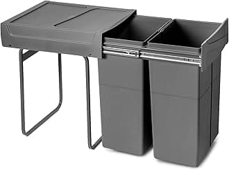 Emuca - Recycling container for the kitchen, floor mounting and hand extension, 2 x 25 l, plastic anthracite grey