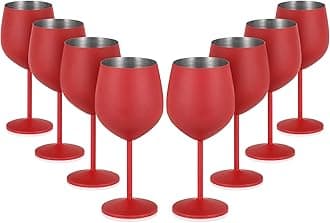 Lifecapido Stainless Steel Wine Glasses Set of 8, 18oz Stainless Steel Wine Goblets, Stemmed Metal Wine Glasses with Cup Brush for Party Office Wedding Anniversary, Great for Red White Wine (Red)