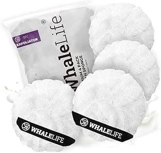 WhaleLife Loofah Sponge Bath Sponge for Women Men 4 Pack (White Rough Surface)