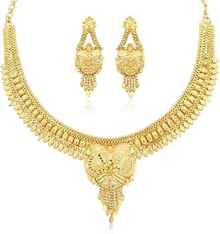 Brilliant 24 Carat Gold Plated Wedding Jewellery Choker Necklace Set for Women (N73723)