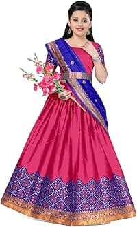 JAY NEJADHARI CREATIONGirl's Kanjivaram Traditional South Indian Resam Silk Pink Lehenga Choli set-12