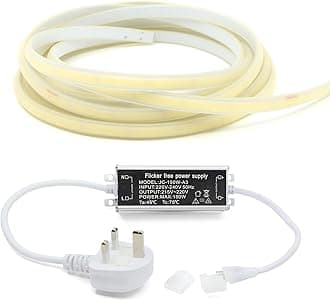 G.W.S® 40M Neutral White 4000K AC 220V-240V Seamless LED COB Strip Light with Flicker Free Power Supply, IP65 Waterproof, Cuttable Every 50CM [Energy Class F]