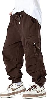 MINI PANDA Boys' Jogger Pants, Kids' Stretch Twill Casual Cargo Pants