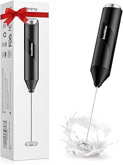 Bonsenkitchen Milk Frother Wand - Powerful Handheld Milk Frother with Stainless Steel Whisk - Battery-Powered Drink Mixer for Coffee, Lattes, Cappuccinos, Matcha