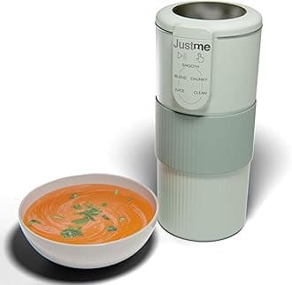 The smallest soup maker, the biggest results. Soup maker and smoothie blender. Self cleaning. Colour: Sage green. Lightweight. Easy healthy cooking.