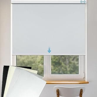 Fabric Swatches 100% Blackout Motorized Roller Shade with Valence Smart Blind (White, Light Grey, Beige)