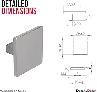 Decoranddecor Calla Square Cabinet Knob Door Pull Handle Kitchen Cupboard Furniture Drawer (1 Pack, Polished Nickel Black)