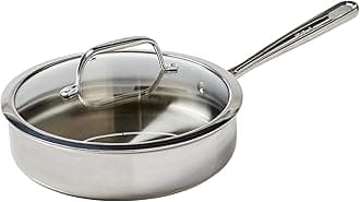Pro Tri-Ply Stainless Steel Saute Pan with Lid, 3 Quart, Induction Pot, Oven Safe 500F, Lid 350F, Deep Frying Pan, Fast & Even Heat, Professional Quality, Durable, Silver