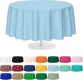 Mulbozy 2 Pcs Light Blue Round Tablecloth, 84 inches Disposable Plastic Light Blue Circle Table Covers for Baby Shower Wedding Bridal Shower Birthday Party Decorations