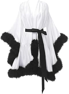 yinyyinhs Women's Feather Robe Silk Satin Bridal Dressing Gowns Short Nightgown Bathrobe Sleepwear Maternity Robe