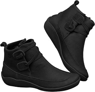 Women's Vintage Ankle Boots Arch Support Shoes for Women with Side Flat Ankle Boots Women Boots for Women Low Heel Leather