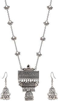 Latest Stylish Traditional Oxidised Silver Necklace Jewellery Set for Women (13118s)