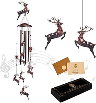 Deer Wind Chimes for Outside, Metal Windchimes Outdoors Clearance with 4 Aluminum Tubes, Garden Patio Yard Home Decor, Deer for Women Mom Grandma, Unique Christmas Decorations
