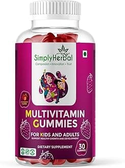 Simply Herbal Multivitamin Gummies for Kids, Hair, Skin and Nails Potency Supplement with Calcium, Biotin, Vitamin A B C, Immunity Gummy In Fruit Flavor for Adults & Kids, 30 Gummies (Pack of 1)
