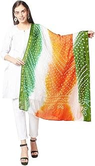 DUPATTA BAZAAR Women's Tricolour/Tiranga Bandhini Silk Dupatta for Independence Day