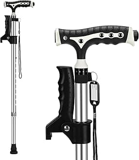 Hold 440 Lbs Walking Cane for Men & Women Aluminum Alloy Lightweight Height Adjustable Walking Stick Heavy Duty Foldbale Free Standing Cane with LED for Seniors Adults