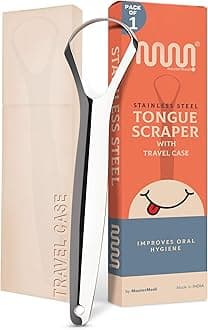 Tongue Scraper for Adults, 100% Stainless Steel Tongue Scrubber for Bad Breath, Easy to Use, Tongue Cleaner for Oral Care & Hygiene (SPTC-1|with Case)