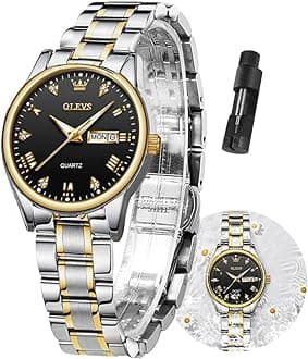 Gold Watches for Women Classic Stainless Steel Waterproof Womens Wrist Watch Small Face Ladies Watches with Day Date Analog Quartz Dress Women's Watch Casual Gold Silver Black Dial Female Watch