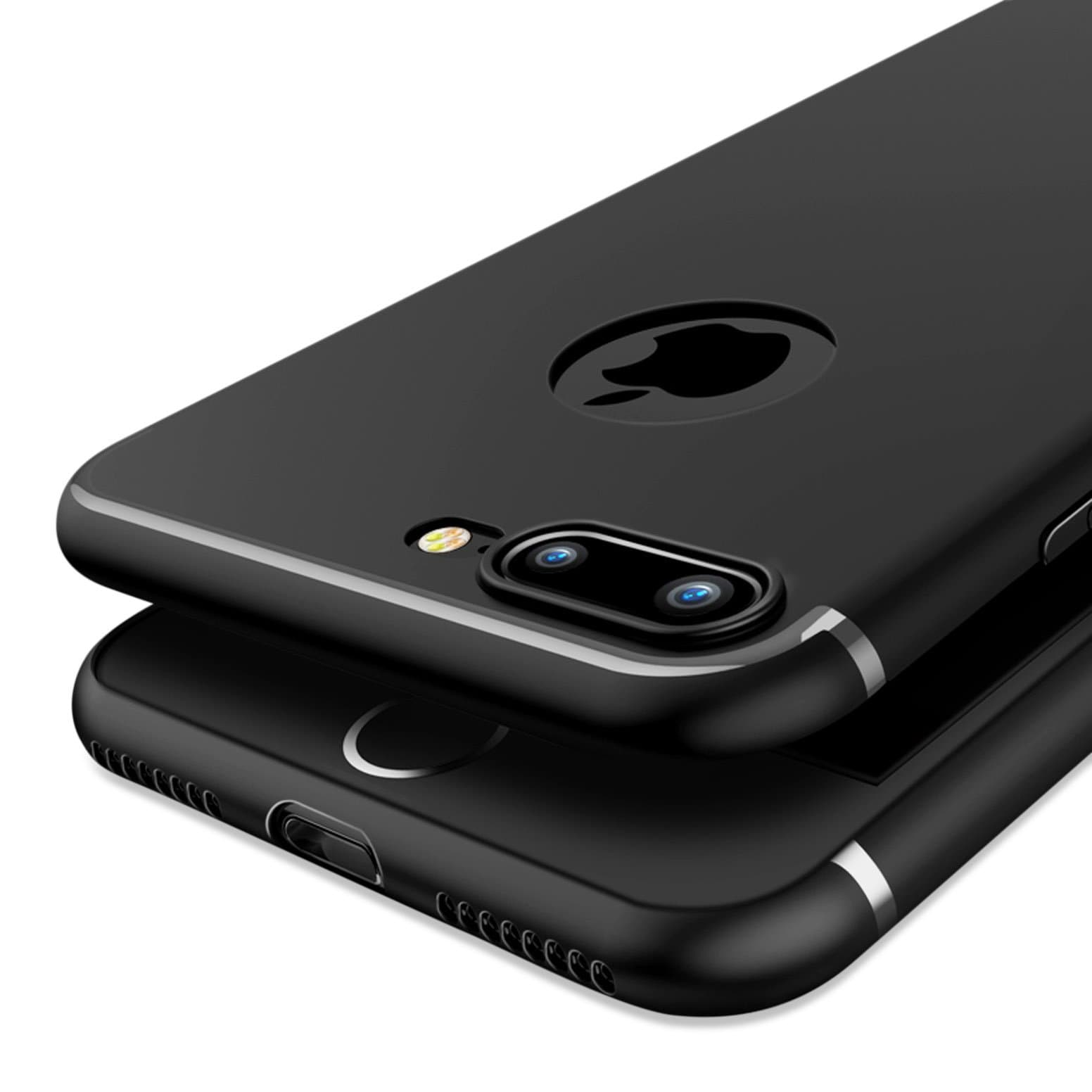 iPhone 7 Case, OWM [Ultra Thin 0.6mm] Designer Slim Light Soft Skin Grip Silicone Case for iPhone 7 Phone Cover with Screen Protector (Black with Logo Hole)