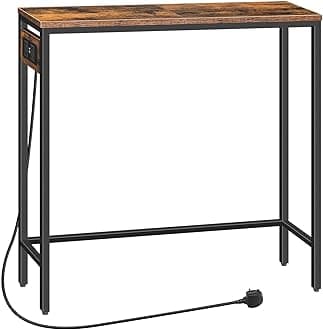 Console Table with Power Outlets, Slim Console Table with Charging Station, Hallway Table, Narrow Sofa Table for Small Space, Hallway, Entryway, Living Room, Rustic Brown and Black EBF75KXG01G1
