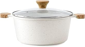 SENSARTE Ceramic Nonstick Stock Pot with Lid, 4.5 Quart Induction Cooking Pot with Tempered Glass Lid, Stew Pot for Soup and Oatmeal, Pasta Casserole, PFOA PFAS PTFE Free, White