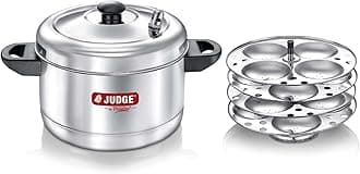 Judge by Prestige Stainless Steel Idli Cooker with 4 Plates, 1 Liters, 25 x 25 x 21 Centimeters, Silver|Induction and Gas Stove Compatible
