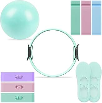 Pilates Essential Kit - Portable Fitness Equipment - with Toning Pilates Ring & Long Resistance Bands & Pilates Loop Bands & Soft Pilates Ball & Pilates Grip Socks