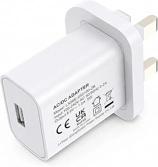 – 5V 1A 5W White USB Charger, UK Usb Plug, USB-A Output, USB Power Adapter Travel Ready, 100V-240V Input, for Phone, Tablet, Speakers