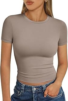 Trendy Queen Womens Short Sleeve T Shirts - Buttery Soft Summer Crop Tops Slim Fit Y2k Basic Tees for Workout