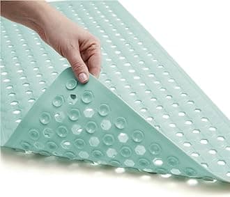 Gorilla Grip Patented Bath Tub and Shower Mat, 35x16, Machine Washable, Extra Large Bathtub Mats with Drain Holes and Suction Cups to Keep Floor Clean, Soft on Feet, Bathroom Accessories, Mint Opaque