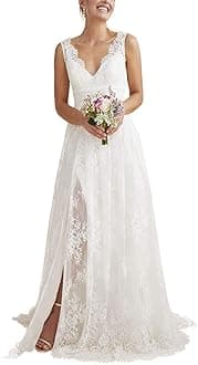 Beach Wedding Dresses for Bride 2022 Long Sleeve Lace Boho Bridal Gowns for Women WDW001