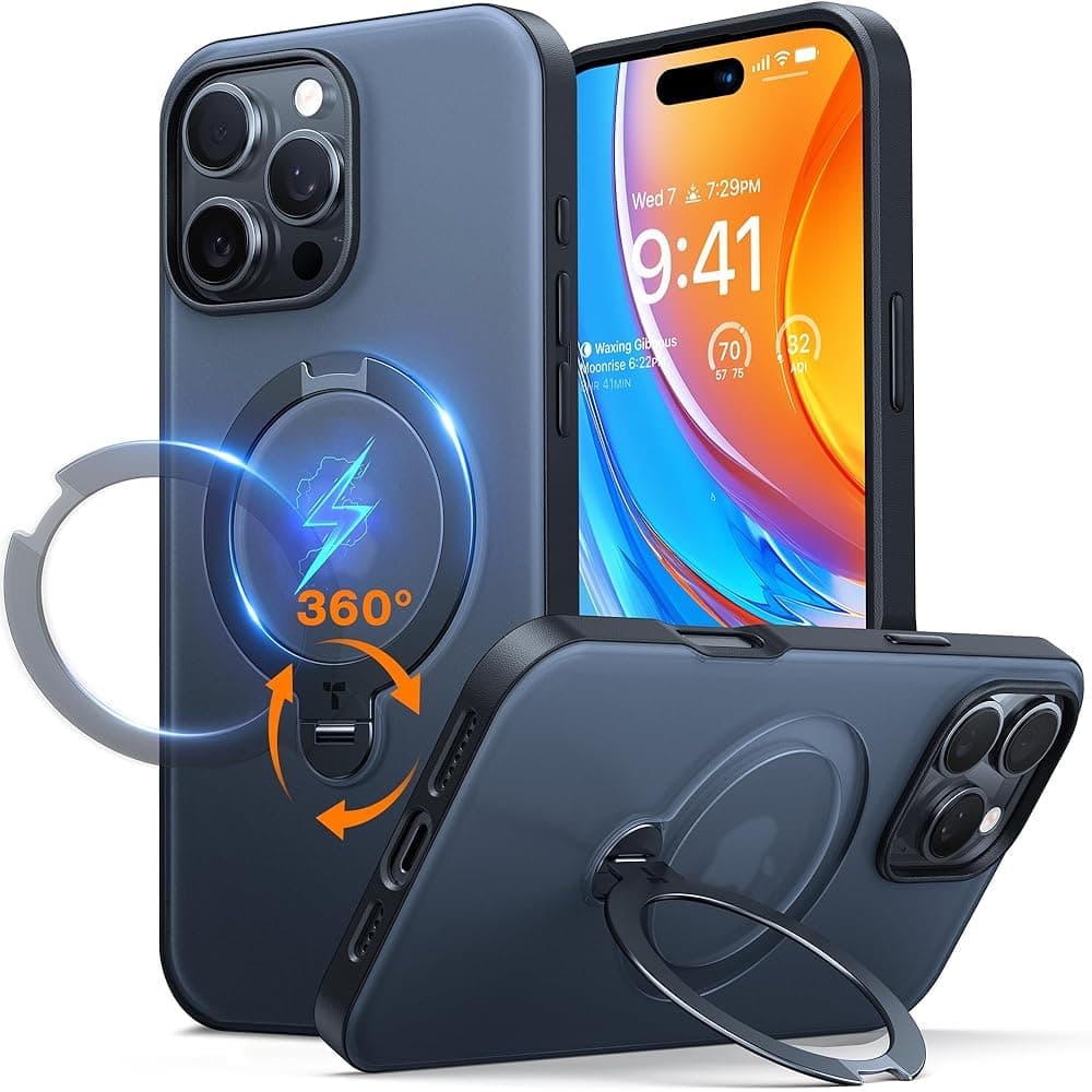 TORRAS 360°Spin Magnetic Stand for iPhone 16 Pro Case,with Camera Control Capture Button, Compatible with Magsafe,12FT Military Grade Shockproof, Slim Protective for iPhone 16 Pro Case,Black