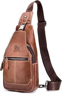 Leather Sling Bag Crossbody Backpack for Men Women Outdoor Travel Camping Hiking Shoulder Chest Day Pack Casual Daypack, Brown