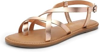 DREAM PAIRSWomen's Flat Sandals Strappy Dressy Comfortable Ankle Strap Casual Summer Thong Sandals for Beach,Size 6.5,Rose Gold,SDFS2401W