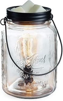 Candle Warmers Etc. Vintage Style Bulb Fragrance Warmer- Light-Up Warmer for Warming Scented Candle Wax Melts and Tarts or Essential Oils to Freshen Room, Clear Mason Jar