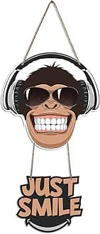 Artvibes Monkey Smile Printed Wooden Wall Hanging Ornaments with Quotes for Home Decor | Office | Gifts | Living Room | Bedroom | Wood Decorative Items | Modern Decoration | Artworks (WH_5707N)