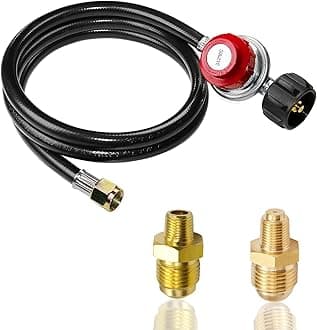 MCAMPAS 0-20 Psi Adjustable Propane Regulator with Hose. 4 FT Propane Hose Adapter with Brass Orifice 1/8" MNPT Fitting Fit for Turkey Fryer, Fish Cooker, Gas Burner